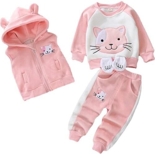New Winter Baby Girls Clothes Children Boys Hooded Vest T-Shirt Pants 3Pcs/Sets Toddler Casual Costume Kids Cartoon Tracksuits