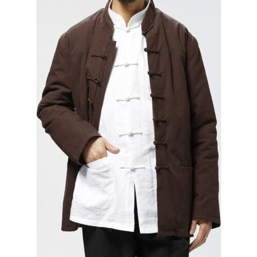 Autumn Winter 100% Cotton Old Coarse Tang Suit Padded Jacket MenS Chinese Thick Padded Coat Jacket Middle-Aged Clothes Hanfu