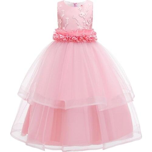 5-14Yrs Elegant Flower Girls Princess Birthday Party Dress Embroidered Girl Cake Tutu Dress For Wedding Performance Kids Clothes