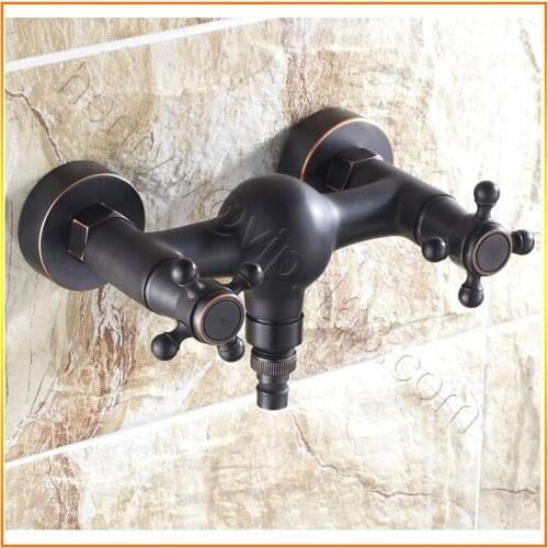 Luxury Wall Mounted Blackened and Bronze Color Brass Material Dual Handle Bath Shower Mixer