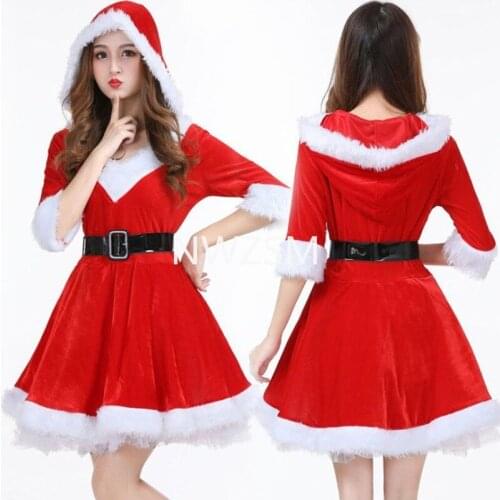 Christmas Dress Adult Ladies Christmas Dress Holiday Party Dress Christmas Dress and Hat Suit Stage Dress