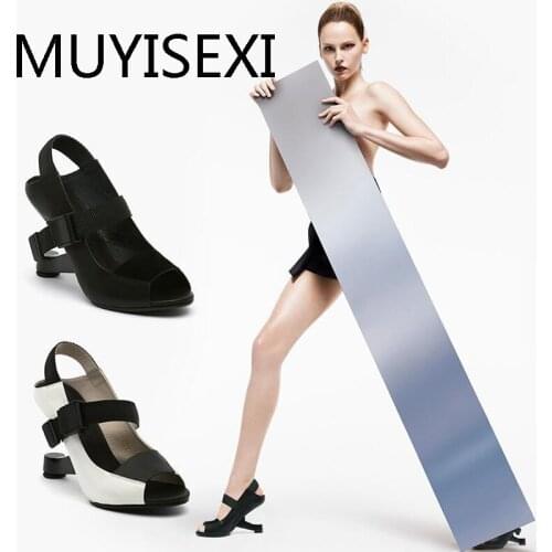 Peep Toe Women Gladiator Sandals 8cm High Heels Summer Shoes Woman Metal Strange Heel White Black Sandalias Mujer HL166 MUYISEXI