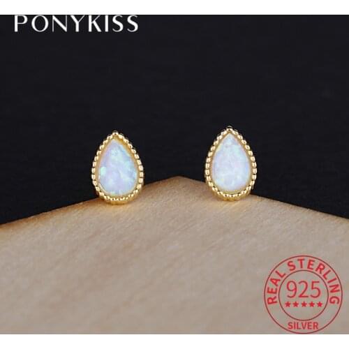 PONYKISS Vintage 925 Sterling Silver Water Drop Opal Zircon Stud Earrings For Women Lovely Party Fine Jewlry Elegant Accessory