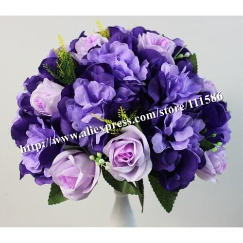 SPR-dark purple 10pcs/lot wedding road lead artificial wedding table rose flower wall center flower ball decoration