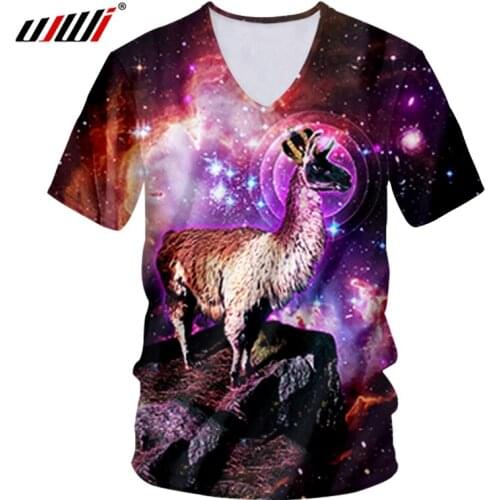 UJWI Male Fashion V-neck Short Sleeve Animal 3D Tshirt Printed Starry Sky Sheep Leisure 6XL Habiliment Unisex Summer T Shirts