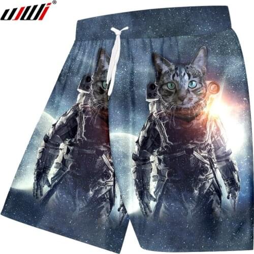 UJWI Male Beach Shorts Fashion Quick Funny 3D Printed Starry sky Astronaut cat Plus Size Costume Homme Shorts 5XL