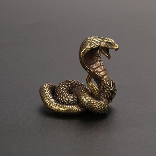 Vintage Brass Cobra Snake Figurine Statue Table Top Decorative Ornament for Office Home Antique Decoration Collectable Gift