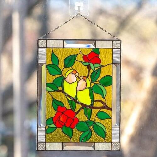 Stained Glass Birds Window Hangings Sun Catchers, Acrylic Decorative Hanger for Door Garden Outdoor Indoor Fences Pillars Yard