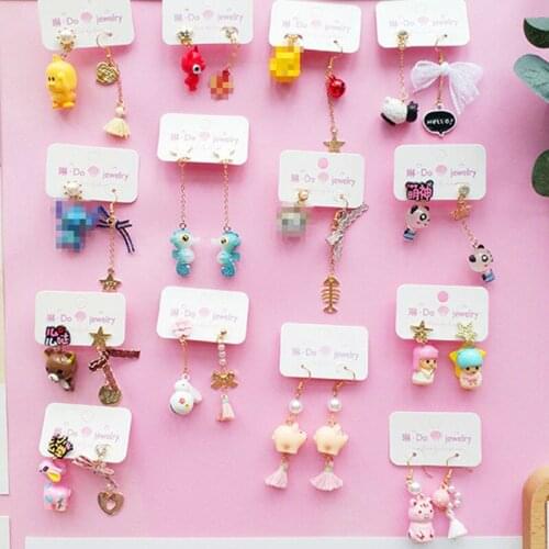 Hand-made Ins Style Women Dangler Earrings Cute Cartoon Asymmetric Hoop Earrings Pig Cat Three-dimensional Animal Earrings Gifts