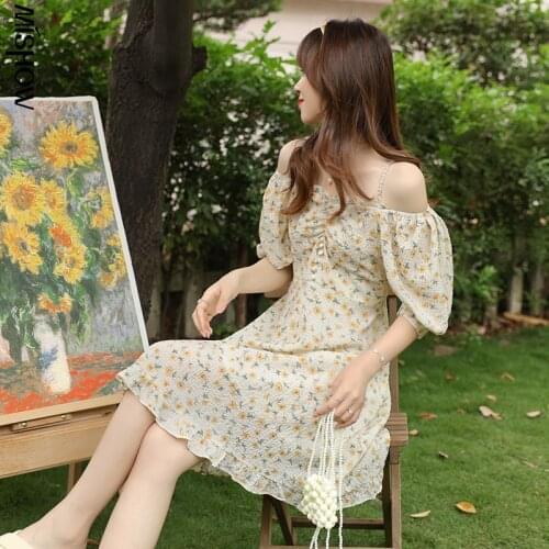 MISHOW Summer Women Dresses Fashion V Neck Floral Dress Elegant High Waist Slim Aline Chiffon Strap Dress Female MXA24L0155