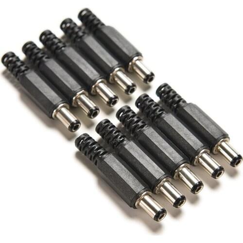 10PCS DC Power Supply Cable Connectors Socket for CCTV Camera 2.5mm x 5.5mm with Black Color Tip Male DC Power Plug Jack Adapter