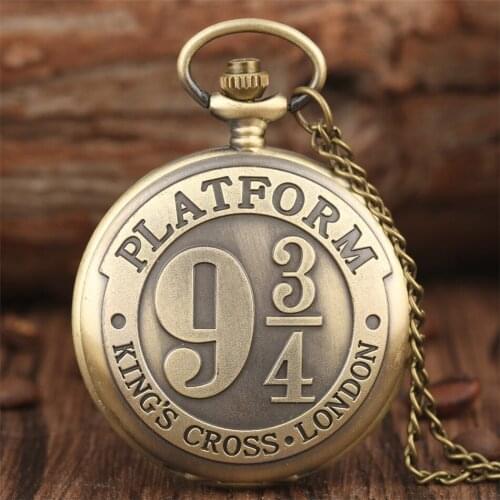 Bronze/ Black/ Silver/Gold Kings Cross London 9 3/4 Platform Design Quartz Pocket Watch Retro Necklace Watch Cool Antique Clock