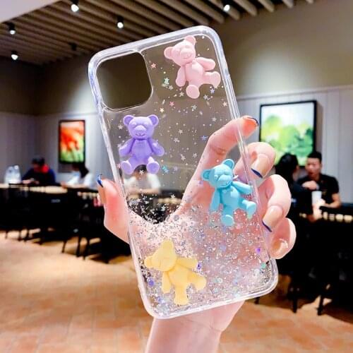 Hot Bling Glitter Starry sky Epoxy Soft phone case for amsung Galaxy S8 S9 S10 10 20 Plus Note ultra A50 A51 A71 cute bear cover