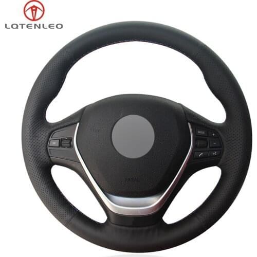 LQTENLEO Car Steering Wheel Cover Black Genuine Leather For BMW 4 Series 420d 420i 428i 430i 435i 440i F32 F33 F36 2013-2019