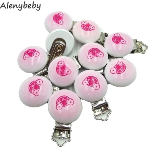 Wooden pacifier Clips Round Printed pattern Wooden Clip Charms For Baby Pacifier Chain Teether Toys Diy Dummy Clip Holder Chain