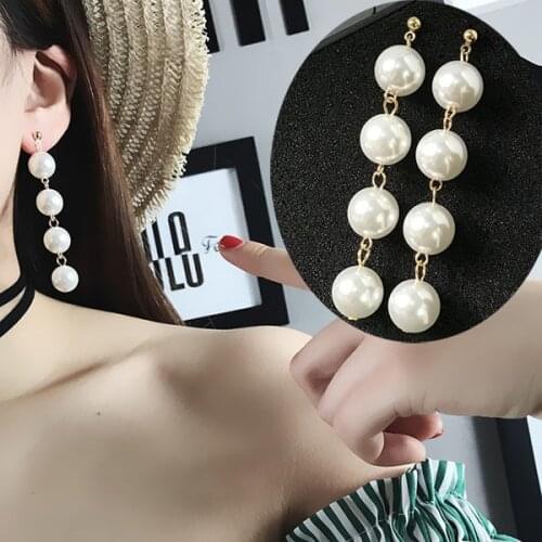 Pearl earrinhs Trendy Elegant Created Big Simulated Pearl Long Earrings Pearls String Statement Earrings For Wedding Party