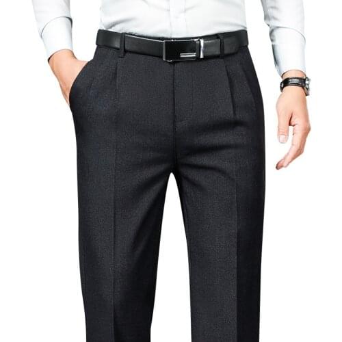 Double Pleated Men Pants Trousers Straight Loose Autumn Casual Pants Men Clothing Higt Waist Formal Suit Pants 2021