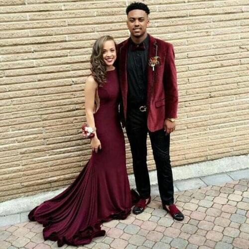 Smoking Jacket Burgundy Velvet Men Suits Groom Wedding Tuxedo Man Outfit Custom Costume Homme Mariage 2Piece trajes de hombre