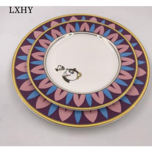 LXHY 1PCS Beauty and-The-Beast Tea Set Ceramic Plate Saucer Dishes Lovely Porcelain Coffee Creative High Quality Gift
