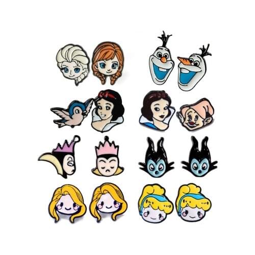 Disney Princess mermaid Frozen Fashion Anime Action Figures Cartoon Products Accessories Stud Earrings Unisex Birthday Gifts