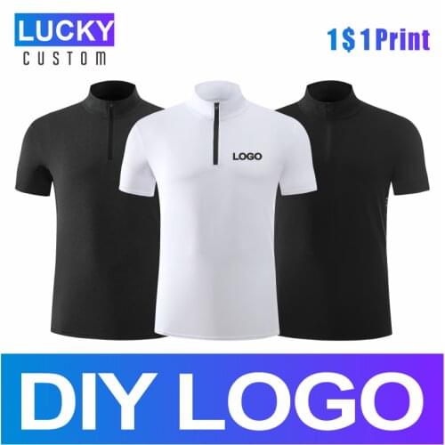 Mens Zipper Stand-up Collar Short-sleeved T-shirt Custom Printed Embroidery Logo Sweat-absorbent Breathable Sports Shirt