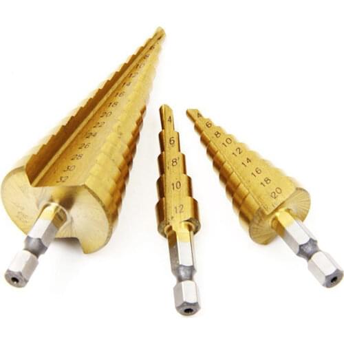 4 -32mm HSS titanium coated metal hex core drill bits High Speed Steel step drill bit set cone hole Wood cutter Taper metric