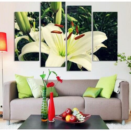 2016 Rushed Cuadros 4 Panel Beautiful Flowers On Canvas For Kitchen Or Living Room Home Decor Wall Art Oil Painting Unframed