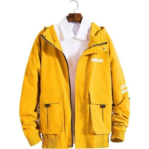 New Korea Version Mens Overalls Hoody Baggy Jacket Men College Jacket Yellow Black Casual Spring Jacket for Men