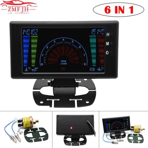 New 6 in 1 LCD Car Digital Gauge Water Temperature Voltage Oil Pressure Oil Temperature Tachometer RPM 8-18V Universal Gauge