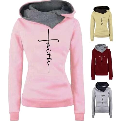 Autumn Winter Women New Stylish Hoodie Jesus Faith Embroidered Long Sleeve Hooded Sweatshirt
