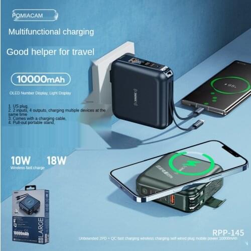 RPP-145 10000mAh Mini Power Bank with Cable Powerbanks LED Power Display Portable Charger Fast Charging For Xiaomi