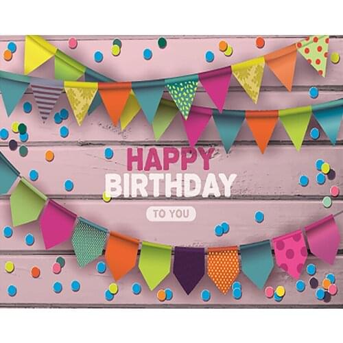 VinylBDS Happy Birthday Theme Photo Backdrop Wood Wall Colorful Banner Little photography backdrops Can Add Or Change Words