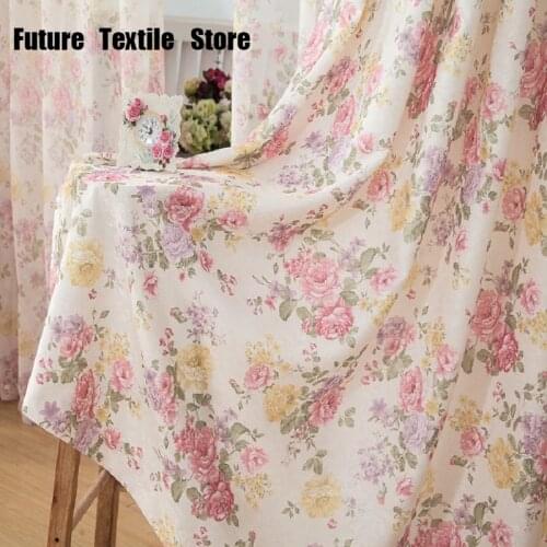 Korean Printed Blackout Curtains for Living Dining Room Bedroom Fabric Small Floral Korean Garden Curtain