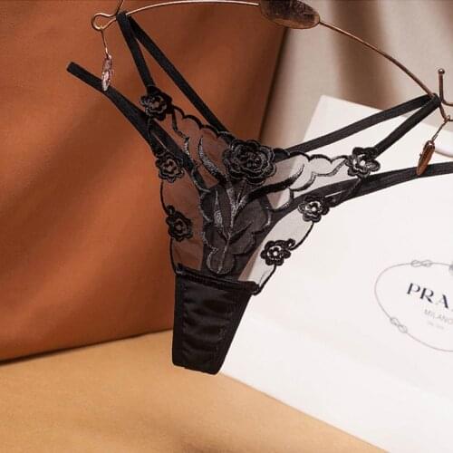Sexy Lingerie Temptation Embroidery Perspective Low Waist Women Thong Erotic Underwear Panties for Sex Ladies Nightwear G-String