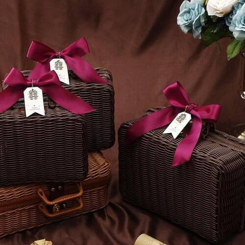Wedding Birthday Gift Packaging Box Luxury Imitation Rattan Waving Box for Birthday Party House Moving Thanksgiving Gift Packing