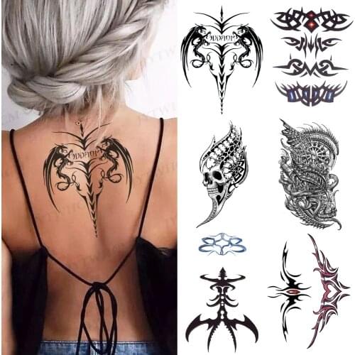 Back Symmetrical Black Tattoo Accessories Stickers Waterproof Body Transfer Skull Bones Arm Art Leg Fake Disposable Tattoos Men