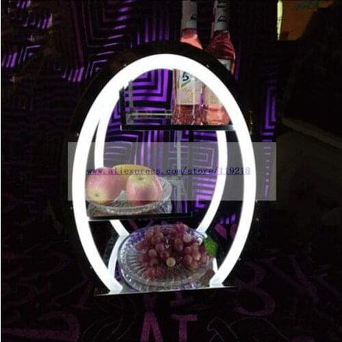 1 PCS Bar KTV luminous fruit plate egg-shaped stainless steel three-layer fruit tray led charging light snack tray