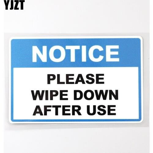 YJZT 12.5CM×7.9CM Car Sticker Warning Wipe Down After Use PVC Decal 12C-0393