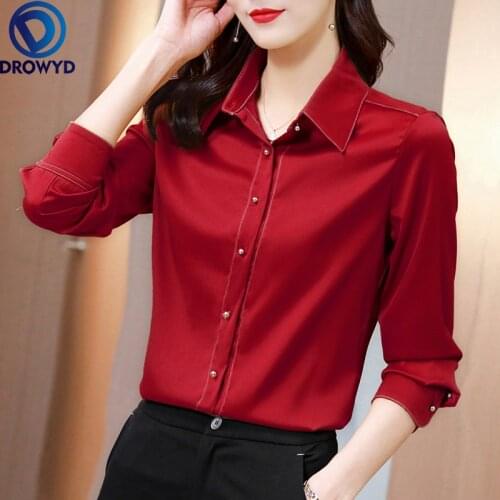 2021 Burgundy Blouse Women Chiffon Office Career Shirts Tops Fashion Casual Long Sleeve Blouses Femme Blusa blusas mujer de moda