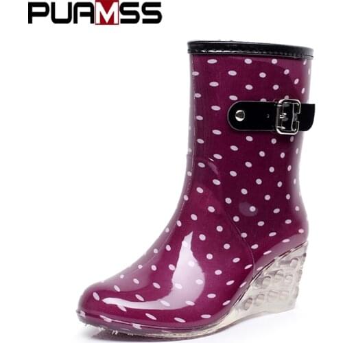 Women Rain Boots Waterproof Female Wedge Boots Non-slip Water Shoes for Women PVC Ladies Shoes