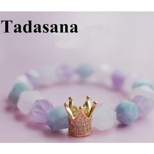 Armband Bracelets For Women Charm Rosary Rock Crystal Amethyst Rose Quartz Morgan Stonebeads Gold-Plated Crown Gift Wholesale