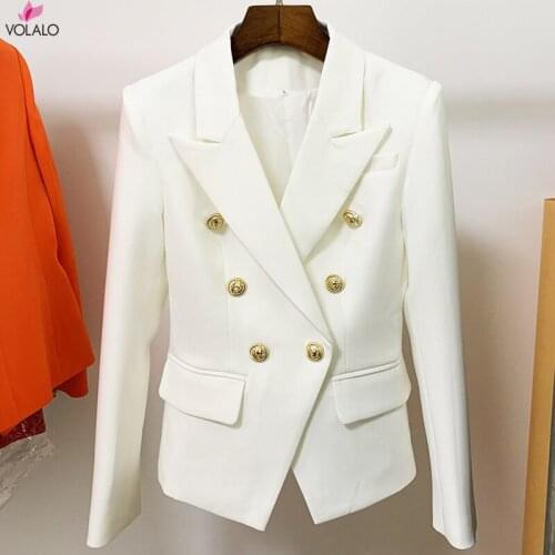 HIGH QUALITY New Fashion 2021 Baroque Designer Blazer Jacket Womens Silver Lion Buttons Double Breasted Blazer Outerwear
