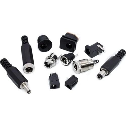 10PCS DC Power Socket Plug 005/022 Male and Female Connector 5.5-2.1/2.5/1.1mm Round Hole Connector