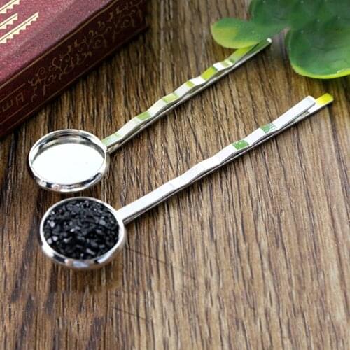 12mm 10pcs High Quality Rhodium Plated Copper Material Hairpin Hair Clips Hairpin Base Setting Cabochon Cameo J6-11
