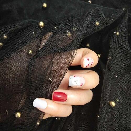 24pcs fake nail tips full cover acrylic Short cherry bear with square head artificial nails with glue