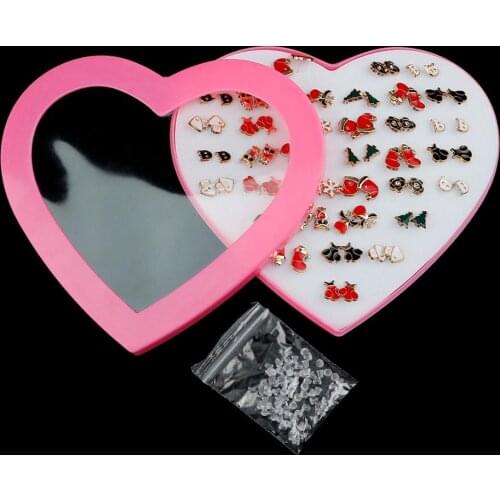 36 Pairs Women Girls Resin Crystal Flower Fruit Stud Earrings Set Hypoallergenic Plastic Mini Earrings With Heart Box Jewelry