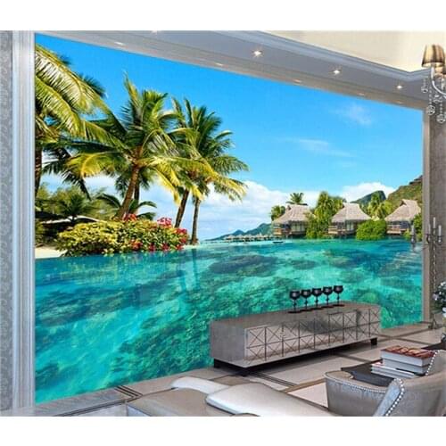 Custom 3D Photo Wallpaper HD Space Extension Maldives Beach Nature Landscape Photography Living Room TV Background Wall Painting