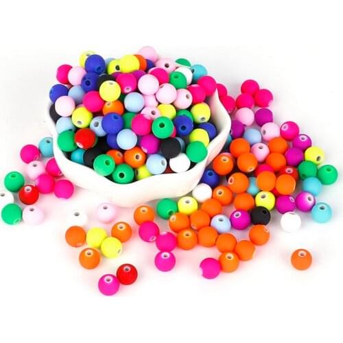50PCS Candy Color Fashion 8mm Rubber Acrylic Beads Neon Matte Loose Beads Handmade Jewelry Findings Making Bracelet DIY Hole 2mm