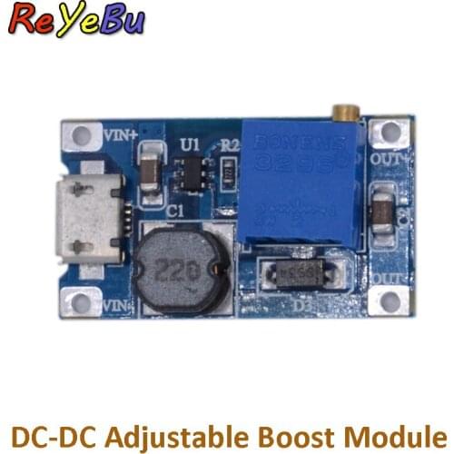 8pcs/lot DC-DC Adjustable Boost Module 2A Boost Plate 2A Step Up Module with MICRO USB 2V-24V to 5V 9V 12V 28V MT3608 LM2577