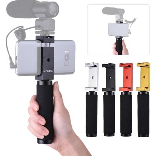 Andoer Phone Tripod Mount Adapter and Handle Smartphone Bracket Holder Clip for iPhone X 8 7 6s 6 5 plus for Samsung Sony